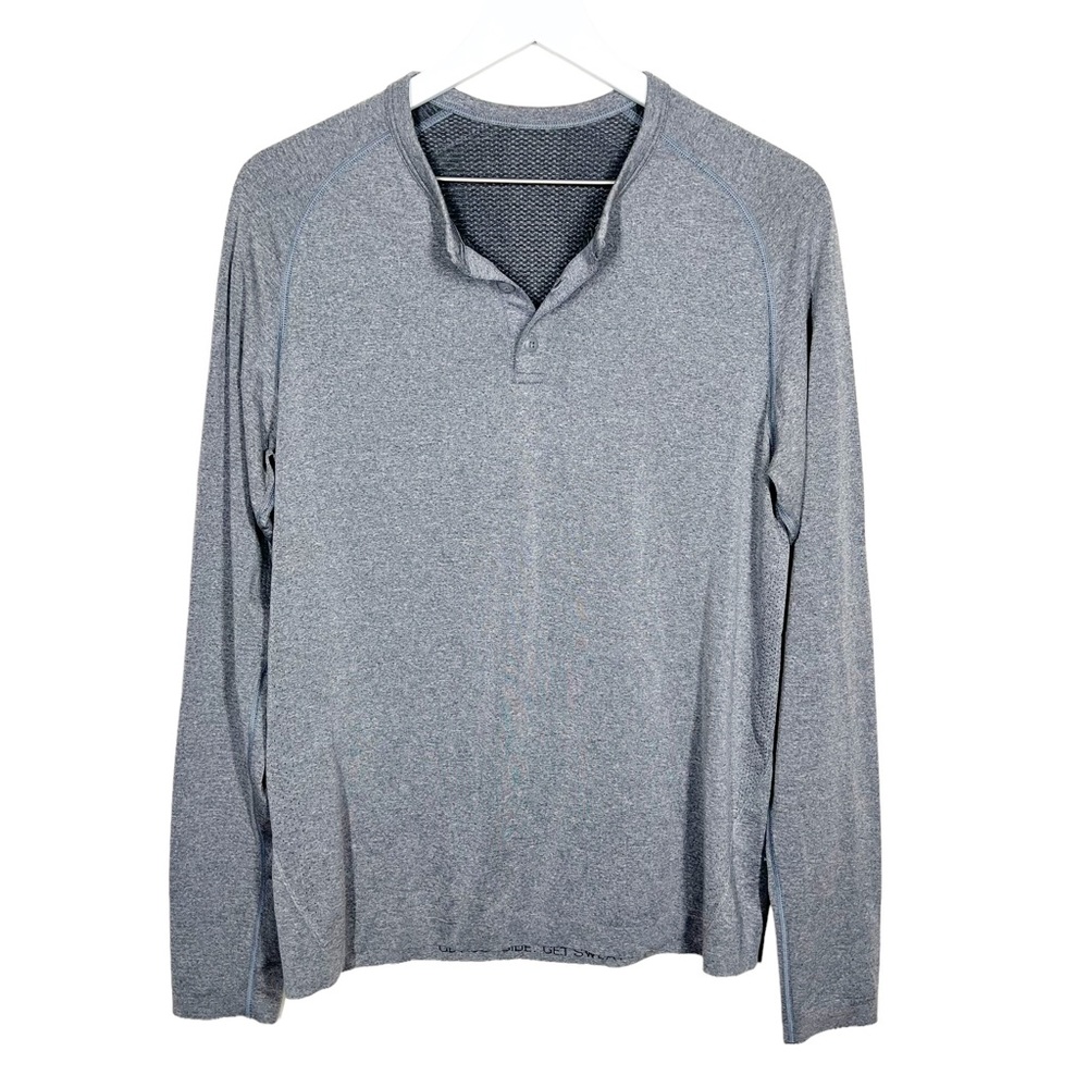 Lululemon Mens Metal Vent Tech Gray Long Sleeve Henley Shirt Size Medium
